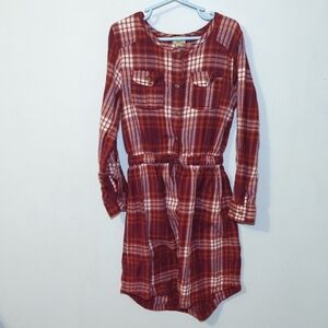 True Craft Red Plaid Flannel Dress Long Sleeve Drawstring Waist Girls Size M